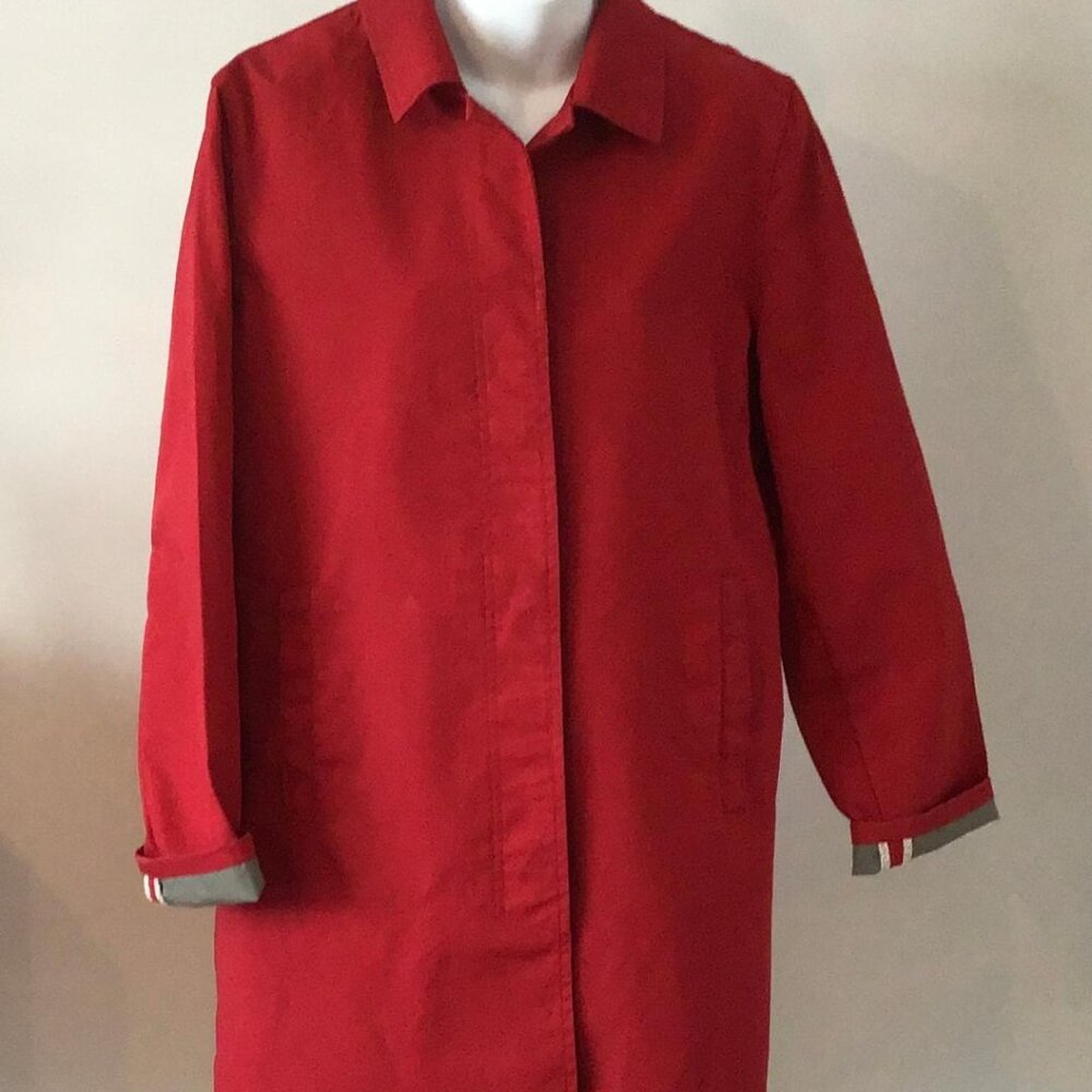 Old Navy Women's Trench Coat Red Canvas Cotton Button Front Mid Length Size L